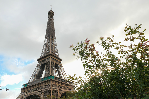 Paris, France. October 04. 2020. View on the Eiffel tower, A place popular with tourists from all over the world. Iron architecture dating back to the 19th century.