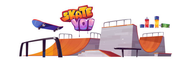 illustrations, cliparts, dessins animés et icônes de rampes de skate park, lettres de planche à roulettes et de graffiti - skateboard park ramp park skateboard