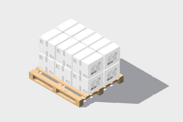 изометрический вектор деревянный поддон с коробками с тенью. изолированные на белом фоне. тек�стура дерева - box white stack white background stock illustrations