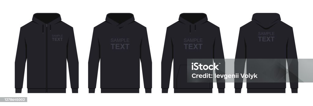 Men's hoodie Black Men's hoodie Black. Blank template hoody front and back view. isolated on white background Hooded Shirt stock vector