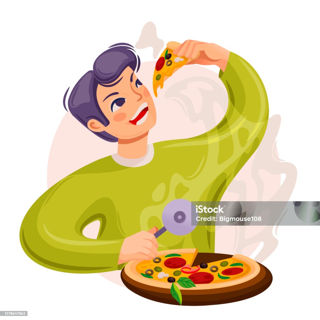 Cartoon Color Character Person Man Eating Pizza Concept Vector Stock  Illustration - Download Image Now - iStock