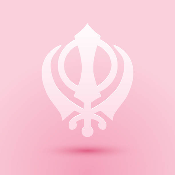 istock Paper cut Sikhism religion Khanda symbol icon isolated on pink background. Khanda Sikh symbol. Paper art style. Vector 1278648261