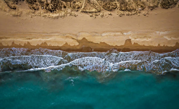 istock Beautiful sandy beach with turquoise sea, top view. Drone view! 1278651476