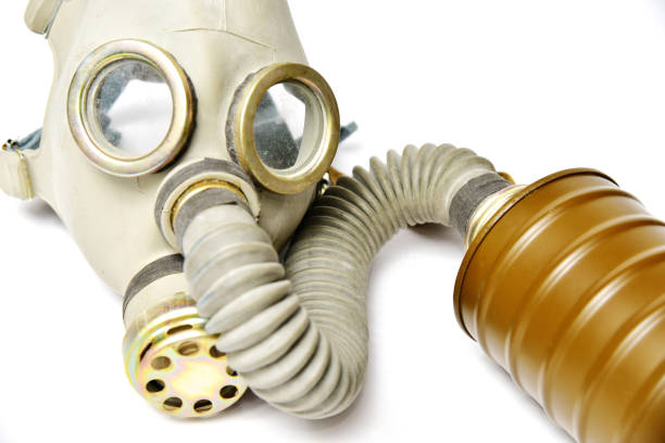 Gas Mask on a red  fabric.