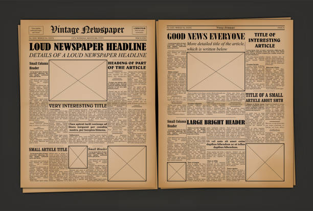 Old Vintage Newspaper Cover Page Empty Template Mockup Design. Vector Old Vintage Newspaper Cover Page Empty Template Mockup Design Edition Concept with Place for Images. Vector illustration old newspaper stock illustrations
