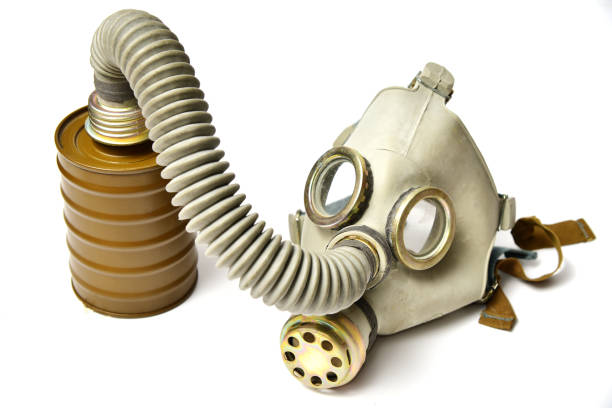 istock Protective gas mask and filter with bag isolated on white background 1278652209