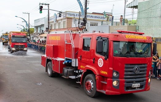 Santarem/Para/Brazil - Sep 07, 2019: Para State Fire Department showing off their firefighting vehicles during the Independence Day parade.