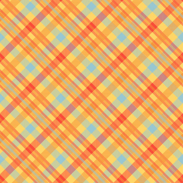 ilustrações de stock, clip art, desenhos animados e ícones de tartan orange color seamless vector pattern - tattersall