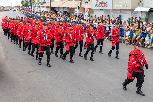 Santarem/Para/Brazil - Sep 07, 2019: Para State Fire Department parading during Independence Day Parade.