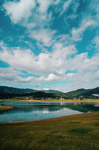 Rama lake in a sunny cloudy day in Bosnia and Herzegovina. Ramsko Jezero, a lake located in Bosnia.