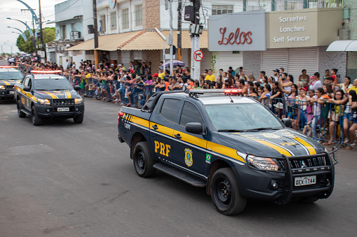 Santarem/Para/Brazil - Sep 07, 2019: Brazilian Federal Highway Police presenting their vehicles during the Independence Day parade