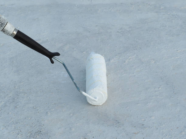 istock Paint roller and roof. Waterproofing rooftop. 1278658166