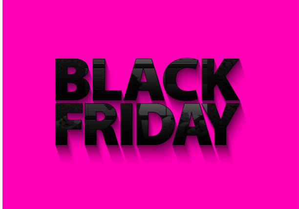 Black Friday vector text on pink background. Window and gift glass effect reflection on glossy black letters. Glamorous colors for bright sale banner design Black Friday vector text on pink background. Window and gift glass effect reflection on glossy black letters. Glamorous colors for bright sale banner design. black friday sale sign stock illustrations