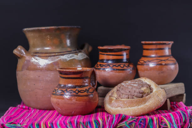 istock Coffee pot with clay jars and sweet bread 1278661282