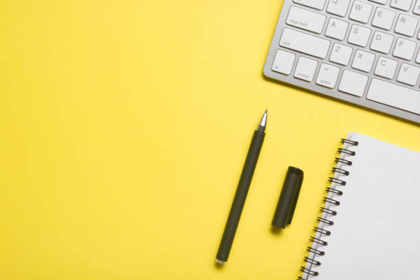 istock Office desk table with supplies. Flat lay Business workplace and objects. Top view. Copy space for text 1278664533