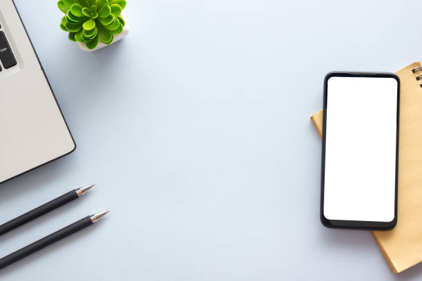 istock Office desk table with supplies. Flat lay Business workplace and objects. Top view. Copy space for text 1278665703