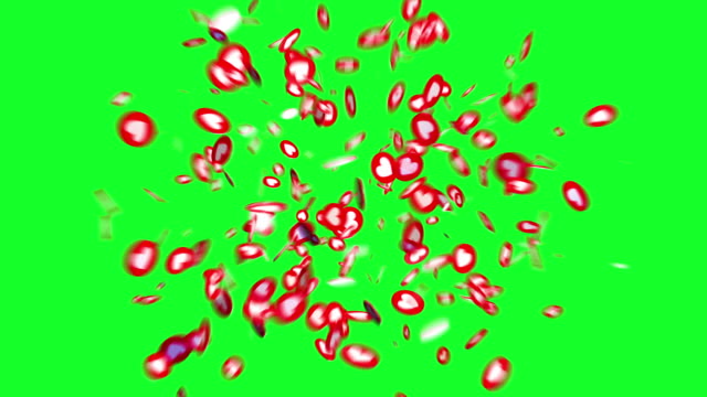 Social Media Live Style Hearts Explosion on green screen