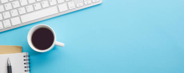 istock Office desk table with supplies. Flat lay Business workplace and objects. Top view. Copy space for text 1278668717