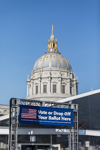 High quality stock photos of an outdoor drop off location for ballots in a presidential election.