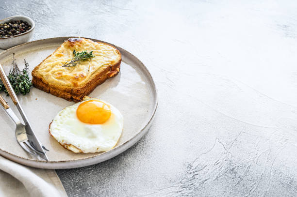 istock croque Monsieur sandwich with cheese and ham. White background. Top view. Copy space 1278670104
