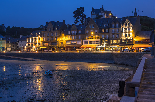 Cancale, France - June 10, 2011: Townscape of the city in Brittany, preferred tourist destination and center for oyster farming