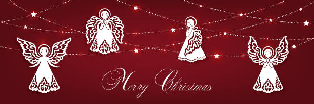 ilustrações de stock, clip art, desenhos animados e ícones de merry christmas greeting card with angels - freedom praying spirituality silhouette