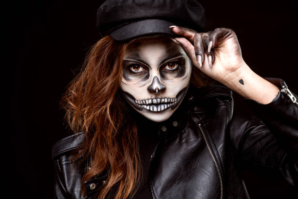 Woman with halloween skull makeup