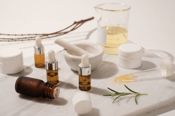 istock cosmetic and skin care for beauty routine on white background with shadow. modern and minimal product design with essential oil, pestle and mortar. 1278681973