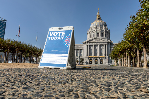 High quality stock photos of an outdoor drop off location for ballots in a presidential election.