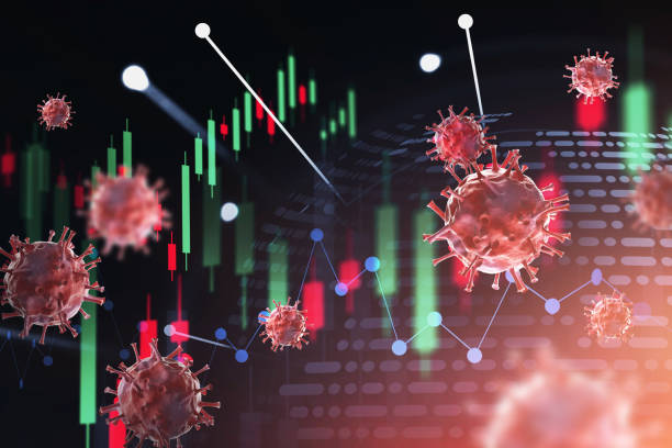 istock Coronavirus and grasps over red background 1278688221