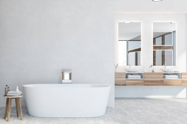 istock White bathroom interior with tub and sink 1278689067