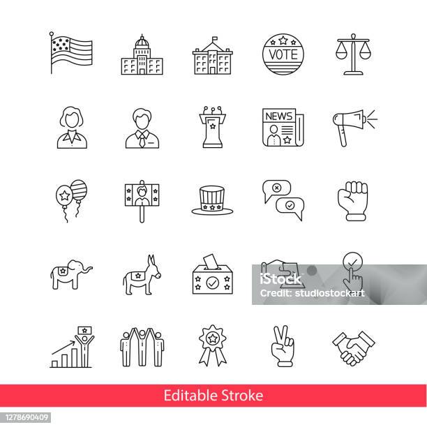 Democracy And Political Freedom Line Icon Seteditable Stroke Stock Illustration - Download Image Now