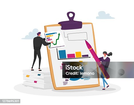 istock Financial Audit and Literacy. Financier, Banker Advising, Bookkeeping. Tiny Accountant Characters at Huge Clip Board Fill Data 1278695301