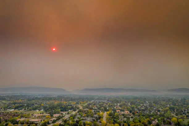 Photo of wildfire smoke over Fort Collins, Colorado