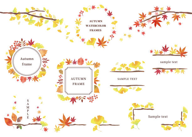 가을 디자인 재료 세트. 수채화 일러스트레이션 - maple leaf illustrations stock illustrations