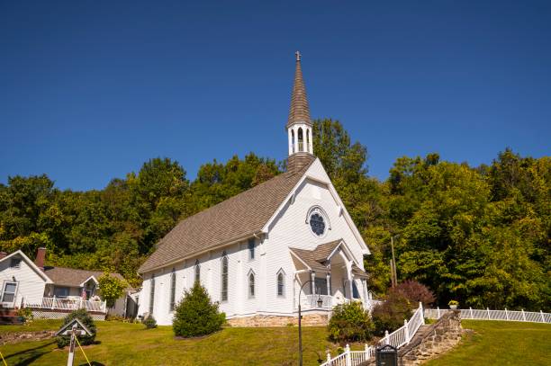 side view rural small town church chapel building
