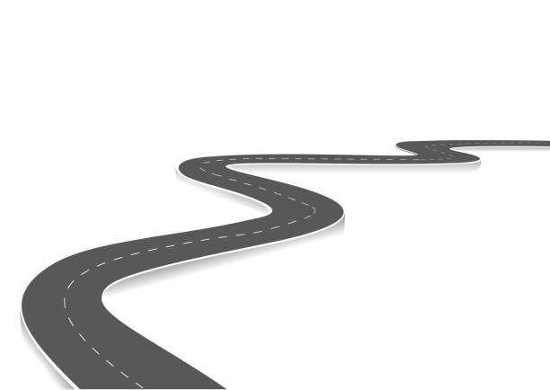 vector Road journey to the future. Asphalt street isolated on white background. Symbols Way to the goal of the end point. Path mean successful business planning Suitable for advertising and presentstation winding road stock illustrations