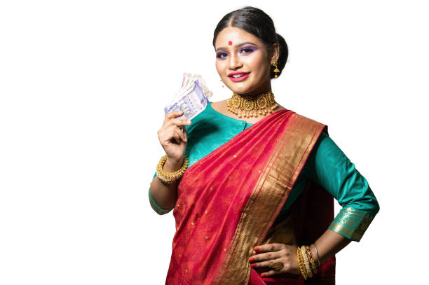 istock Happy woman holding Indian rupee notes 1278713282