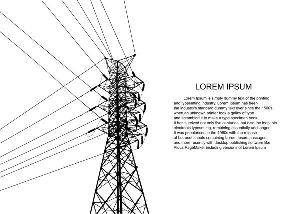 Pole Vector Illustration. High Voltage  Towers Electric Power Transmission. Lines Supplies Electricity to the Text.  Pylon, pole network, icon. Symbols, presentation, and advertisement.  planning Suit. electrical grid stock illustrations