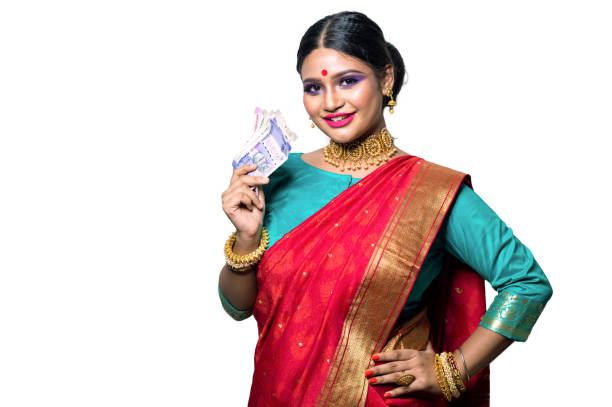 istock Happy woman holding Indian rupee notes 1278714336
