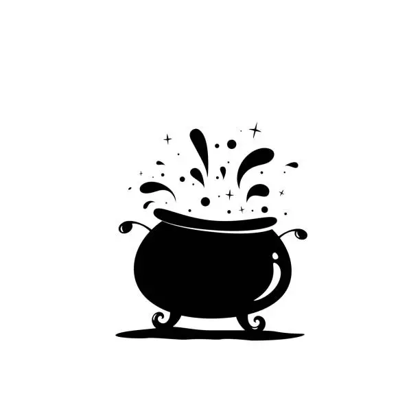 Vector illustration of Witches cauldron with potion. caldron cooking pot. Cartoon vector illustration.