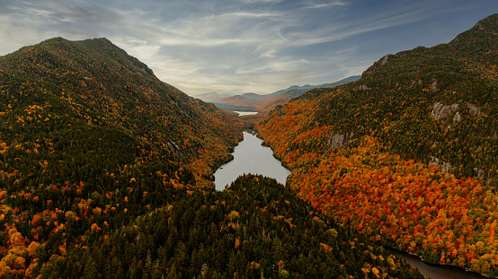 Aerial view of the mountains in autumn with the foliage