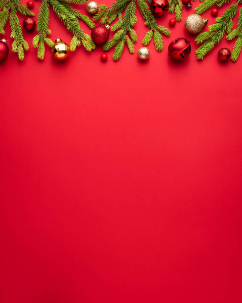 istock Christmas red background with holiday decoration 1278726518