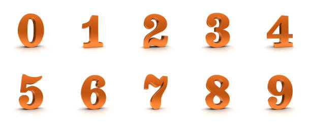 3D numbers set 0-9 orange numerals digit signs 0 1 2 3 4 5 6 7 8 9 countdown icons one two three four five six seven eight nine graphic rendering on white background
