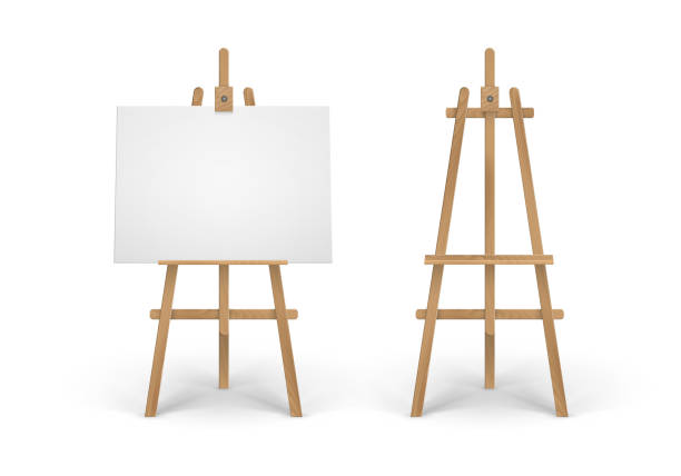 istock Vector Set of Wooden Brown Sienna Easel with Mock Up Empty Blank Canvas Isolated on Background 1278732024