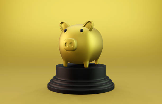 istock 3D Gold Piggy Bank Trophy. Saving Concept. 1278735245