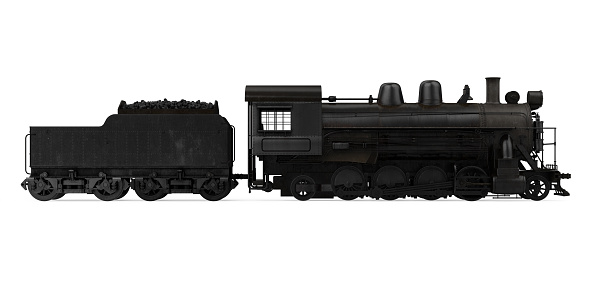 Old Steam Locomotive isolated on white background. 3D render