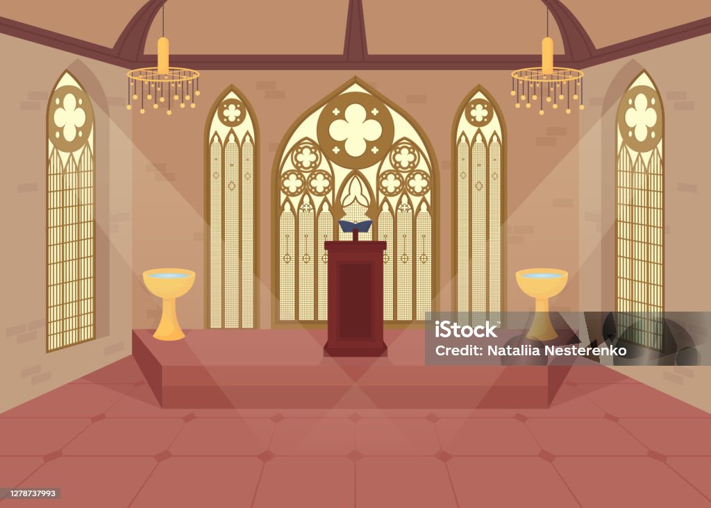 Church Flat Color Vector Illustration Stock Illustration - Download Image  Now - Church, Indoors, Wedding - iStock