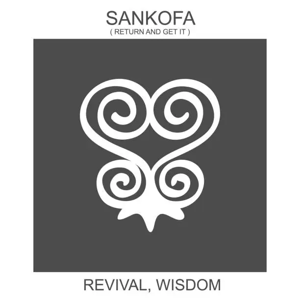 Vector illustration of icon with african adinkra symbol Sankofa. Symbol of revival and wisdom