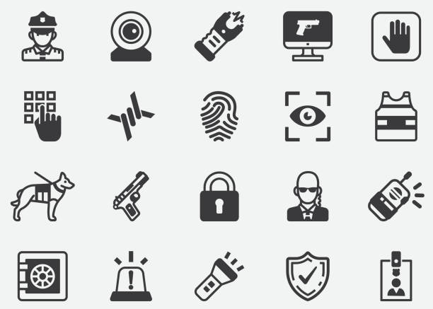 Security Guard and Police Pixel Perfect Icons Security Guard and Police Pixel Perfect Icons radio clipart stock illustrations